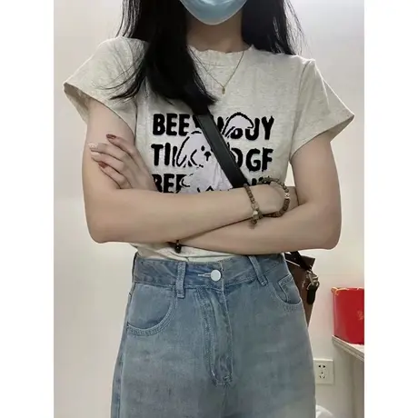 童趣风卡通短袖T恤女早春夏装纯棉修身打底衫2024年新款半袖上衣商品大图