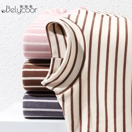 条纹半高领打底衫女内搭羊羔绒2024早春新款中领t恤加绒保暖上衣商品大图