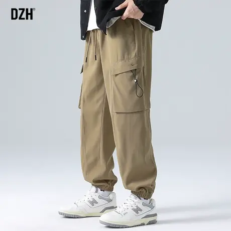 男生卡其色裤子男款美式高街休闲裤春秋机能工装裤束脚2024年新款商品大图