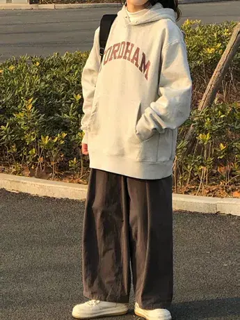 连帽灰色卫衣女小个子潮牌美式复古oversize宽松情侣装秋冬季外套商品大图