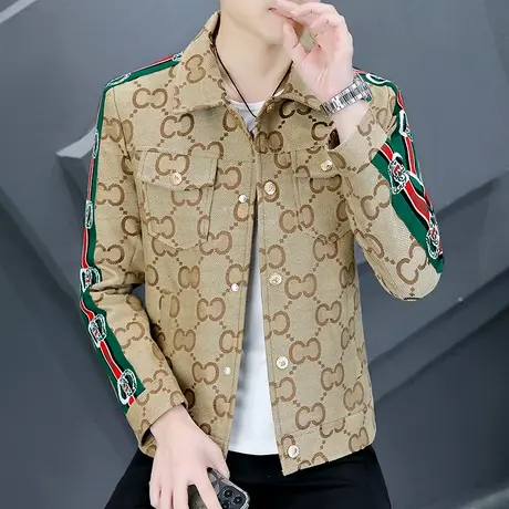 2023新款春秋季夹克男个性翻领帅气短款潮牌欧货男装拼接时尚外套商品大图