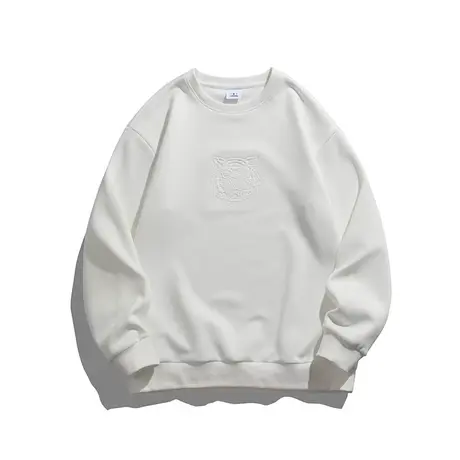 男士白色长袖卫衣2023新款潮流百搭圆领T恤春秋款纯色印花上衣服图片