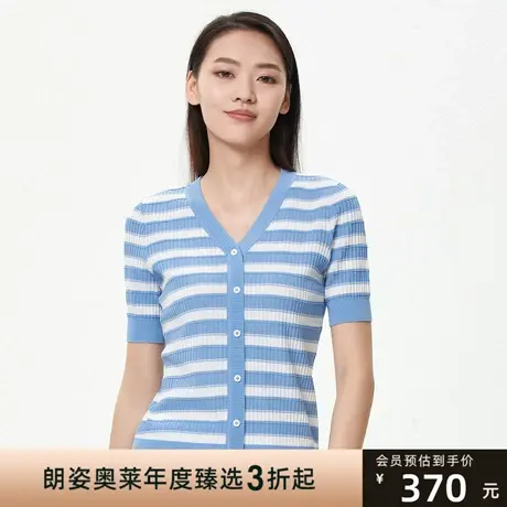 朗姿 夏季V领短袖针织衫气质百搭简约通勤商场同款商品大图