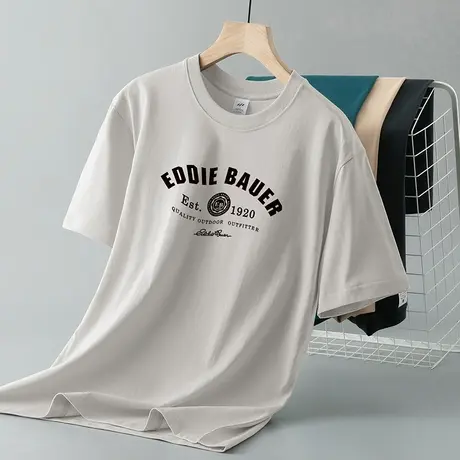 重磅纯棉短袖t恤男夏装美式宽松圆领打底衫潮流字母印花全棉半袖商品大图