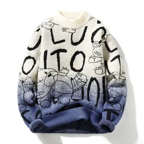 青少年水貂绒毛衣男加厚秋冬季初中高中学生半高领加绒打底针织衫商品大图