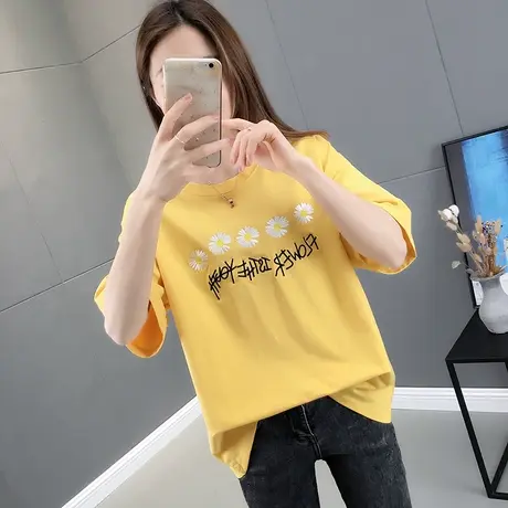 2022夏季新品圆领字母绣花t恤打底衫宽松套头显瘦百搭短袖女装图片