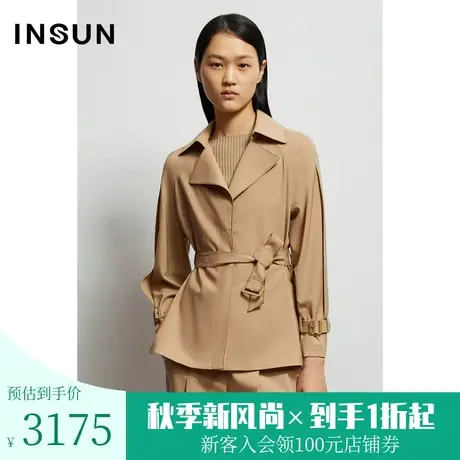 恩裳商场同款春季羊毛舒适抗皱经典西装领风衣式短款外套女装商品大图