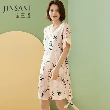 金三塔100%桑蚕丝时尚印花丝滑舒适女士真丝睡裙家居服新品商品大图