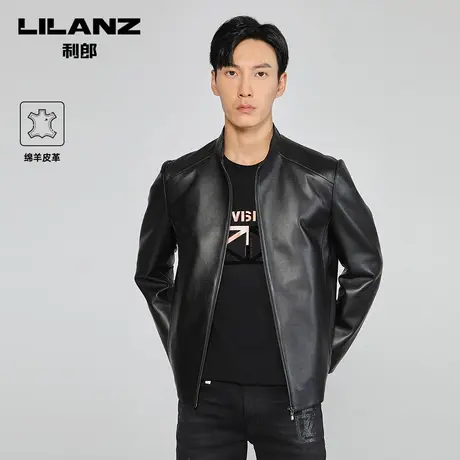 利郎官方 皮衣男秋季商务休闲黑色立领绵羊皮男士皮夹克外套图片