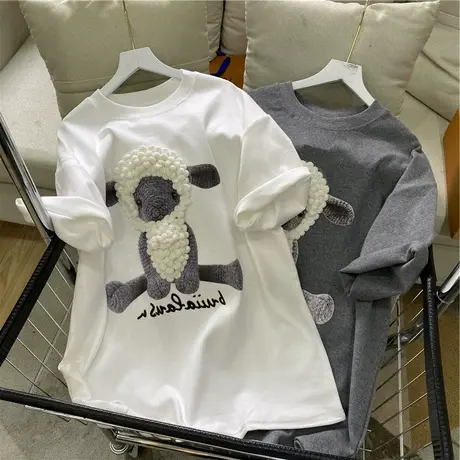 双面德绒立体磨毛加厚短袖t恤女夏季潮ins宽松bf原宿风半袖上衣服图片