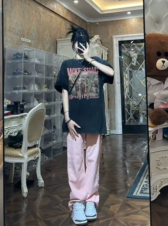 重磅纯棉短袖t恤女春季美式复古oversize小众设计感半袖上衣夏ins商品大图