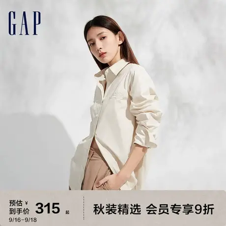 Gap女装秋季2023新款LOGO府绸棉宽松廓形长袖衬衫889280休闲上衣图片
