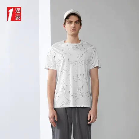 海一家时尚满身印花短T2023夏季新款舒适透气圆领短袖T恤男图片
