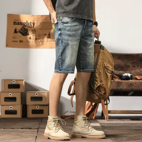 男款百搭五分裤复古潮流牛仔短裤时尚微弹牛仔中裤夏季薄款牛仔裤商品大图