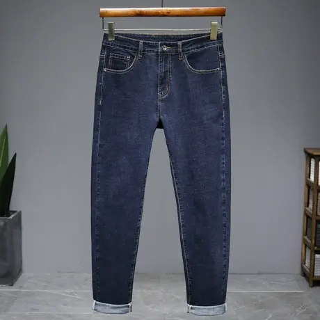 秋冬新款牛仔裤男修身直筒弹力简约经典百搭水洗青年长裤子男牛仔商品大图