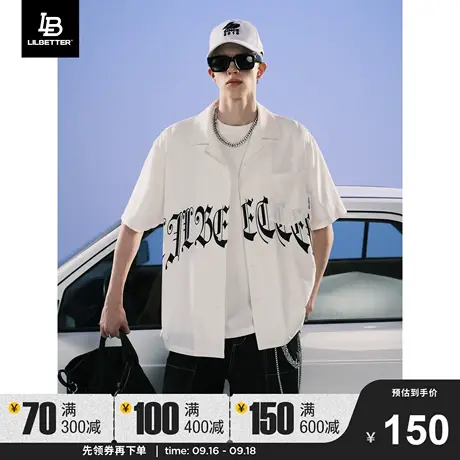 Lilbetter短袖衬衫男落肩宽松衬衣新款外套字母印花寸衫潮流衣服商品大图