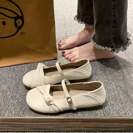 鞋子复古玛丽珍单鞋女款夏2023法式凉鞋百搭豆豆平底鞋温柔小皮鞋商品大图