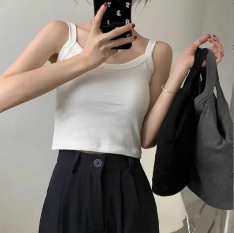 吊带背心女夏外穿西装内搭防走光遮副乳纯棉无袖t恤打底白色上衣商品大图