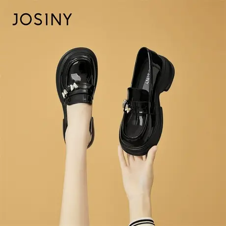 Josiny/卓诗尼厚底乐福鞋女2024新款春季爆款黑色通勤小皮鞋单鞋商品大图