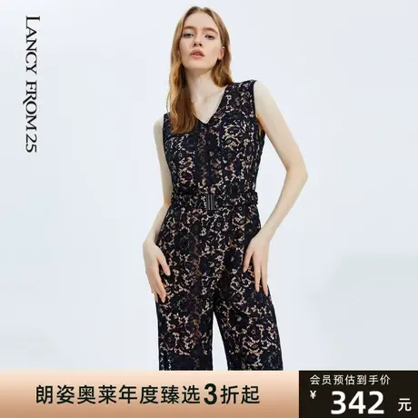 朗姿奥莱夏季连体裤夏季蕾丝印花性感V领女式修身显瘦连体裤商品大图