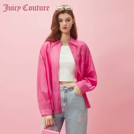 Juicy Couture橘滋2024新款轻质浪漫刺绣透感后开衩女式衬衫商品大图