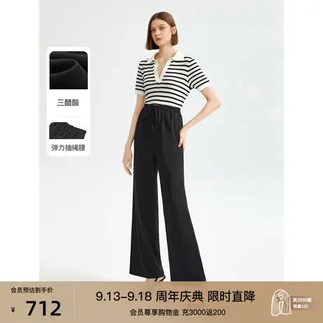 朗姿三醋酸高腰黑色直筒阔腿裤高级感复古女士休闲裤2023夏季新款商品大图