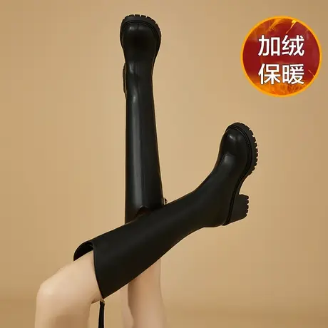 达芙妮厚底长筒靴子女2023新款爆款冬季黑色弹力加绒靴美拉德长靴图片