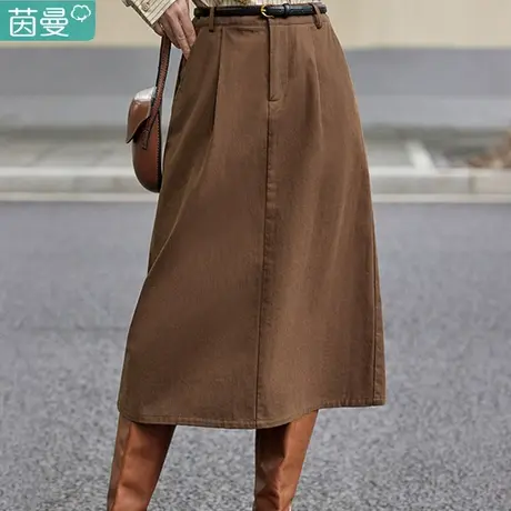 茵曼官方旗舰店法式半身裙女2023新款秋冬开叉a字一步长裙子半裙图片
