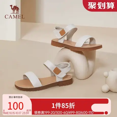 骆驼女鞋2023夏季新款一字带凉鞋女时尚休闲平底法式高级复古凉鞋图片