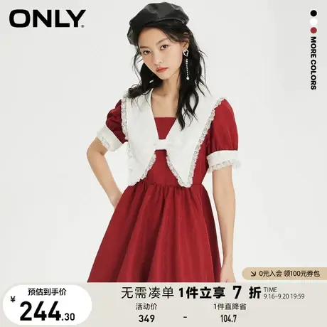ONLY奥莱夏季修身蕾丝娃娃领灯笼袖短款连衣裙女图片