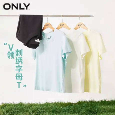 ONLY夏季新款设计感时尚百搭V领字母刺绣T恤女|123101192商品大图