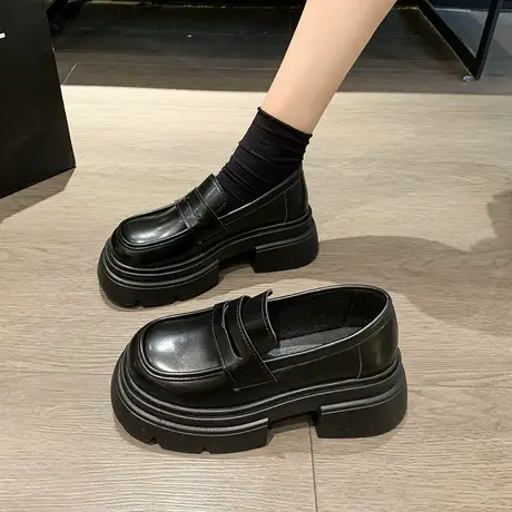 厚底单鞋女2024新款黑色学院风小皮鞋百搭英伦乐福鞋正装鞋子jk鞋图片