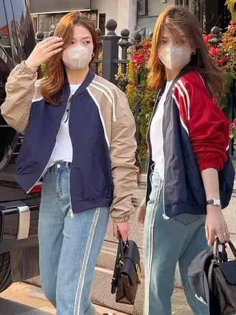 复古撞色棒球服外套女2023春秋款小个子休闲短款开衫夹克上衣欧货商品大图