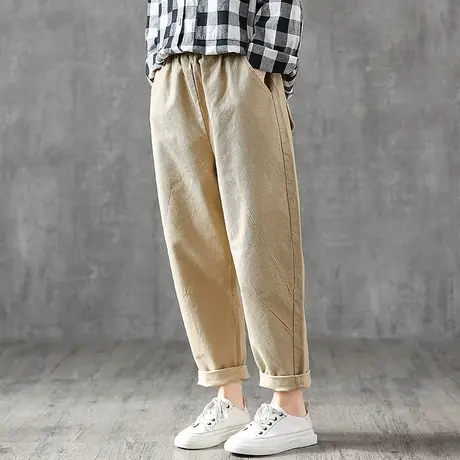 DZA复古纯棉工装裤子女式宽松直筒休闲九分裤2022秋季新款萝卜裤图片