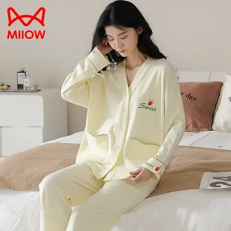 猫人睡衣女春秋季纯棉长袖长裤2023新款可外穿家居服套装2023新款图片