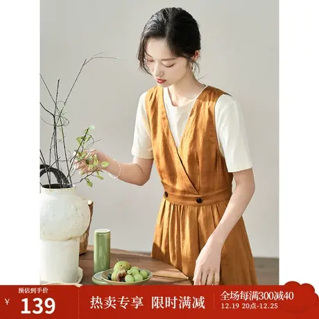 【商场同款】茵曼气质收腰连衣裙2023夏季女装新款显瘦田园风长裙图片