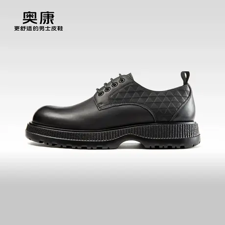 AOKANG奥康秋季新款商务休闲鞋男系带圆头纯色百搭上班通勤鞋商品大图