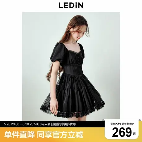 乐町网纱拼接连衣裙年夏季新款温柔法式小礼服裙黑色约会蓬蓬裙图片