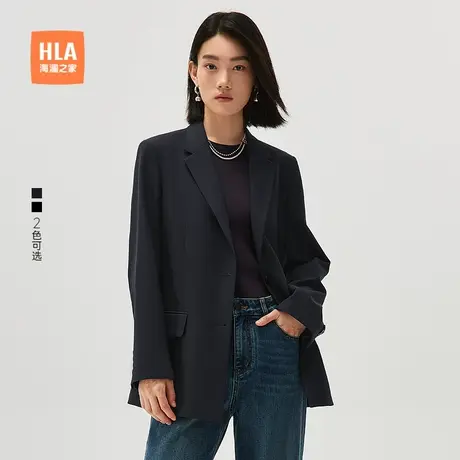 HLA/海澜之家商务通勤平驳领西服秋新款直筒职业黑色收腰单西女装商品大图