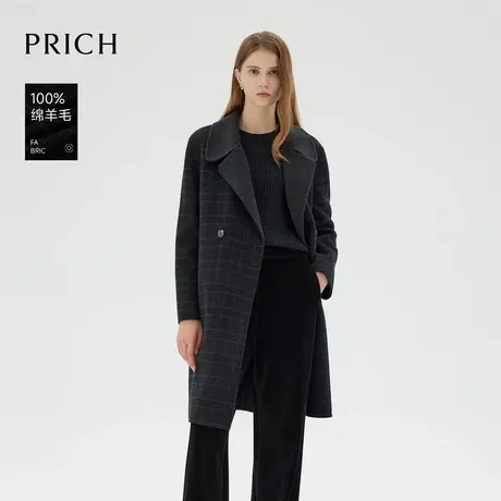 【100%绵羊毛】PRICH时尚长款双面呢外套2024冬季新款保暖大衣商品大图