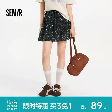 森马半身裙女碎花雪纺俏皮森系2025夏季新款设计感木耳边蓬蓬短裙图片