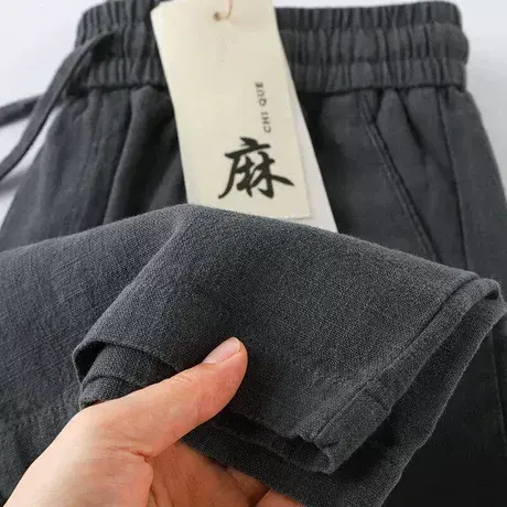 夏季亚麻休闲裤男士长裤子商务休闲直筒裤宽松薄款老爹裤非棉麻裤商品大图