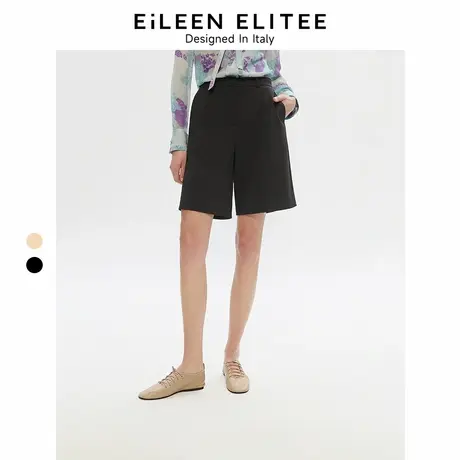 【25高智衣橱】朗姿欧洲EiLEEN ELITEE夏新款黑色短裤宽松休闲裤商品大图
