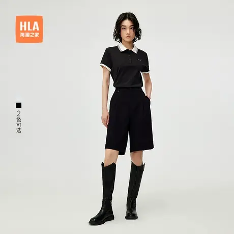 HLA/海澜之家时尚通勤短袖POLO衫25夏季新款气质翻领显瘦上衣女装商品大图