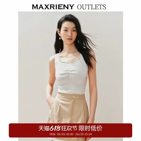 【奥莱】MAXRIENY针织抽褶珍珠边复古毛衫背心上衣图片