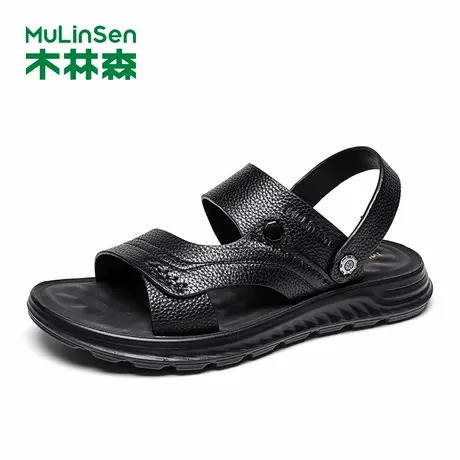 木林森凉鞋男士夏季户外耐磨爸爸司机开车头层牛皮运动沙滩皮拖鞋商品大图