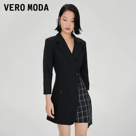 Vero Moda奥莱连体裤秋冬清仓通勤风格纹拼色休闲短裤子百搭女商品大图