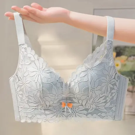 润微小胸聚拢显大蕾丝提拉上托收副乳调整型内衣女无钢圈文胸罩商品大图