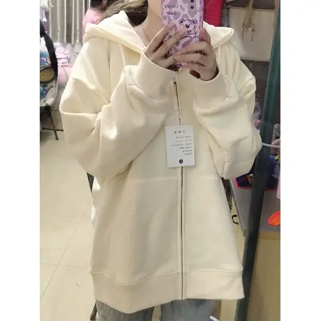 waitmore大码薄款开衫卫衣女奶系休闲外套潮牌ins小众慵懒风上衣商品大图