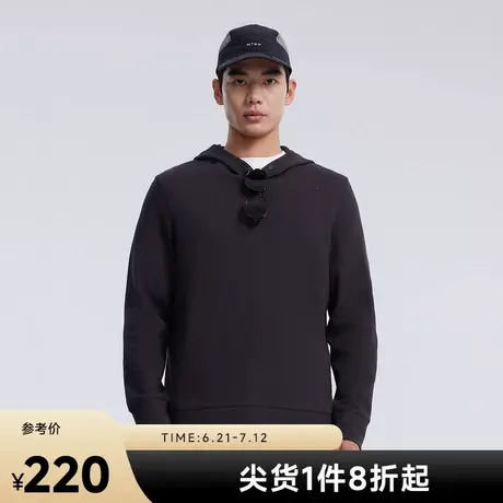 美特斯邦威男装2025春季新款百搭简约纯色舒适华夫格连帽卫衣图片